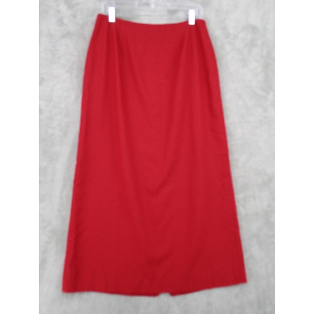 Amanda Smith Skirt Women 14 Red Pure Wool Maxi Straight Back Vent Career Lined
